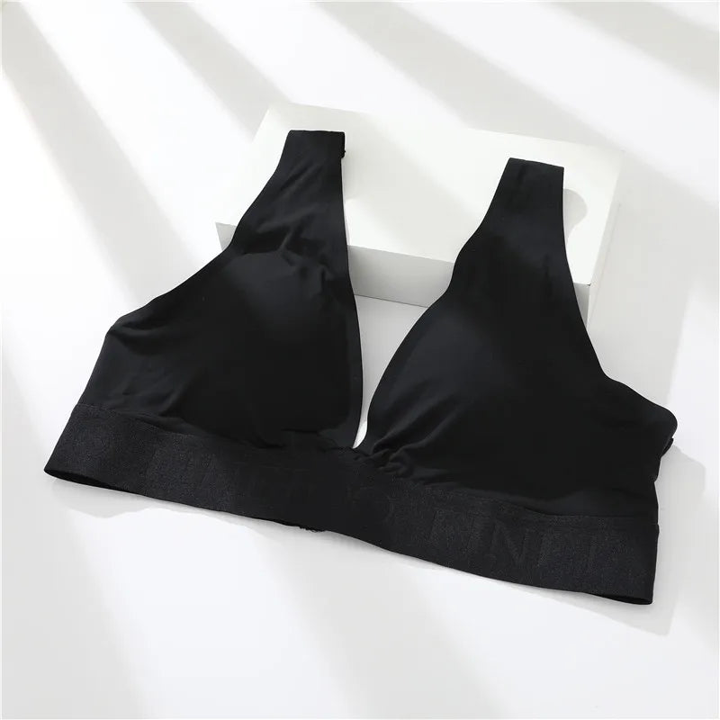FINETOO Plus Size Women Cropped Top Female Bra S-XL V-Neck Girls Lingerie Active Bras Sexy Woman's Underwear Push Up Tube Tops