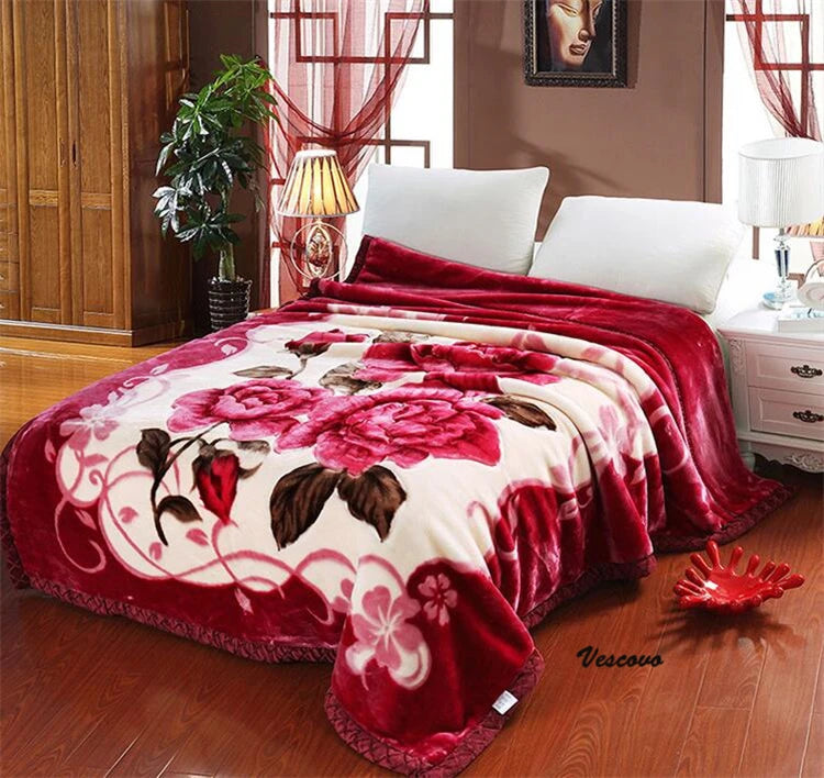 VESCOVO Queen Size Flannel Fleece Throw Blanket Soft Cashmere Blanket King Size Warm Quilt Bedspread 220*240.