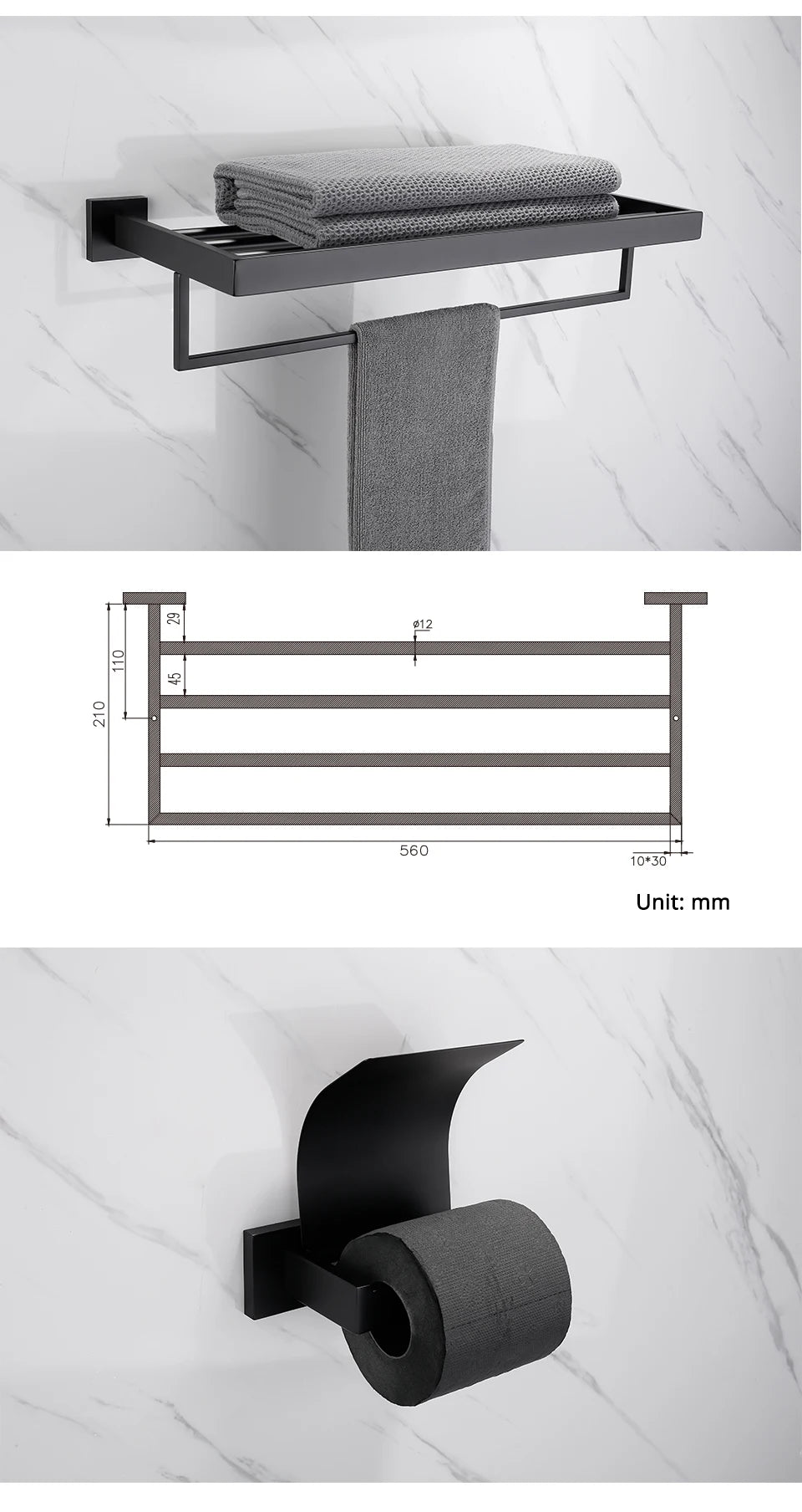 Mattschwarz Badezimmer Hardware Set Kit Zubehör Wandregal Handtuchhalter Rack Schiene Robe Aufhänger Toilettenbürste Rollenpapierhalter Schüssel