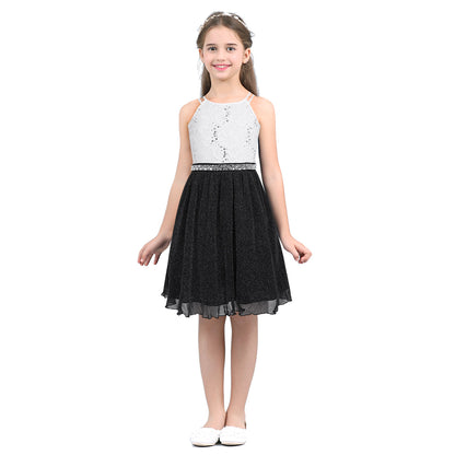 Iiniim Teen Mädchen Ärmellose Pailletten Floral Spitze Glänzenden Kleid Vestido de festa für Hochzeit Formale Geburtstag Party Sommer Kleider.