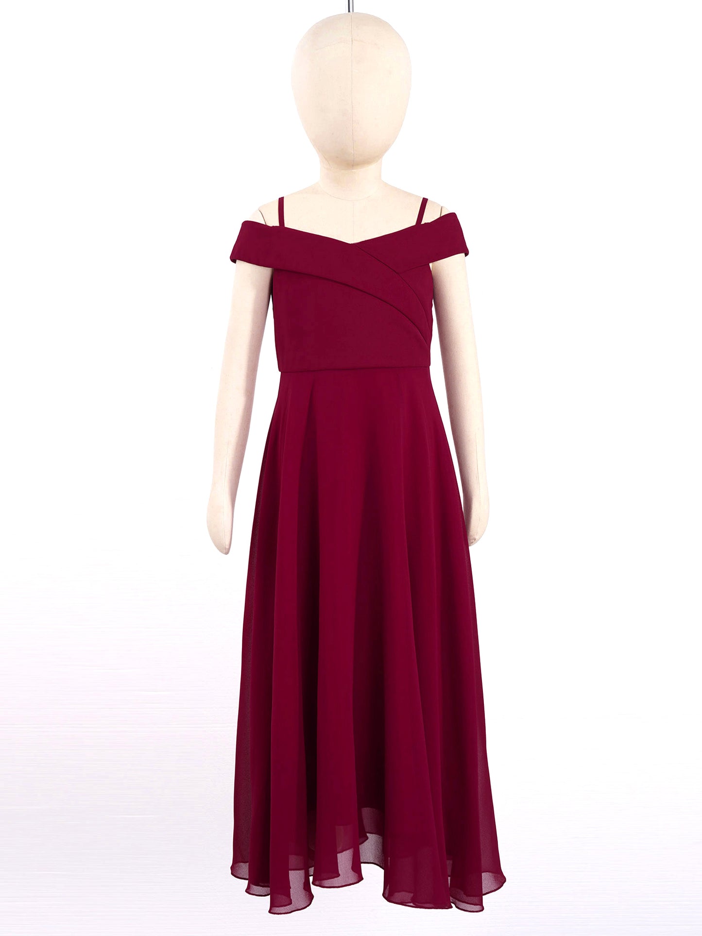 Elegantes Chiffon-Partykleid für Mädchen, schulterfrei, verstellbarer Spaghettiträger, bodenlanges Maxikleid für Hochzeit, Geburtstag, Abend.
