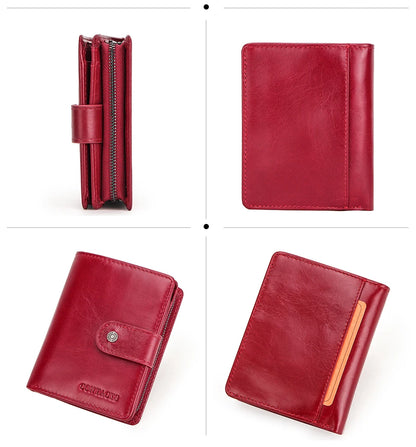 Contact'S Genuine Leather Wallets Women Men Wallet Short Small RFID Blocking Card Holder Wallets Ladies Red Coin Purse.