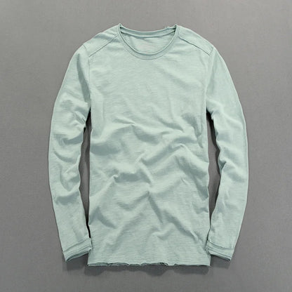 Fashionable Bamboo Cotton Long Sleeve Vintage T-shirts Men Casual Thin Tops Tees Comfortable Tshirt Distressed T-shirt