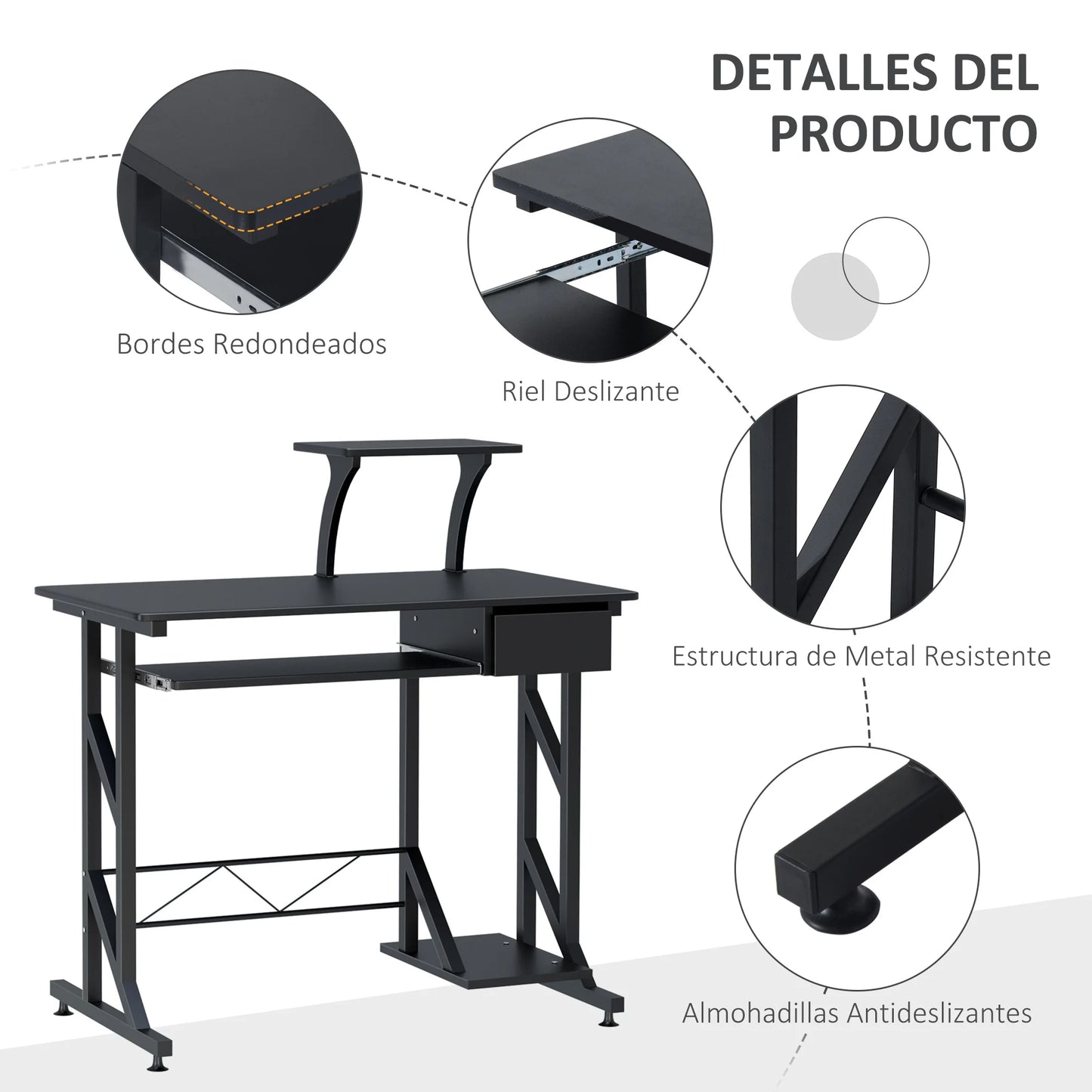 HOMCOM Computertisch, Schubladenablage, Tastaturunterstützung, CPU-Lautsprecher, 90 x 50 x 100 cm