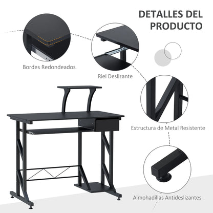 HOMCOM Computertisch, Schubladenablage, Tastaturunterstützung, CPU-Lautsprecher, 90 x 50 x 100 cm