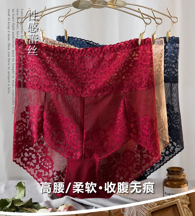 Women Lace High Waist Panties Sexy Mesh Girdle Waist Underwear Quality Plus Size Butt Lifter Knickers Tummy Slim Control Briefs.
