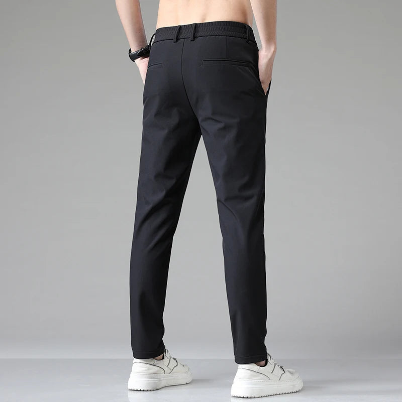 2023 Autumn Pants Mens Stretch Korean Casual Slim Fit Elastic Waist Jogger Business Classic Trousers Male Black Gray Blue 28-38.