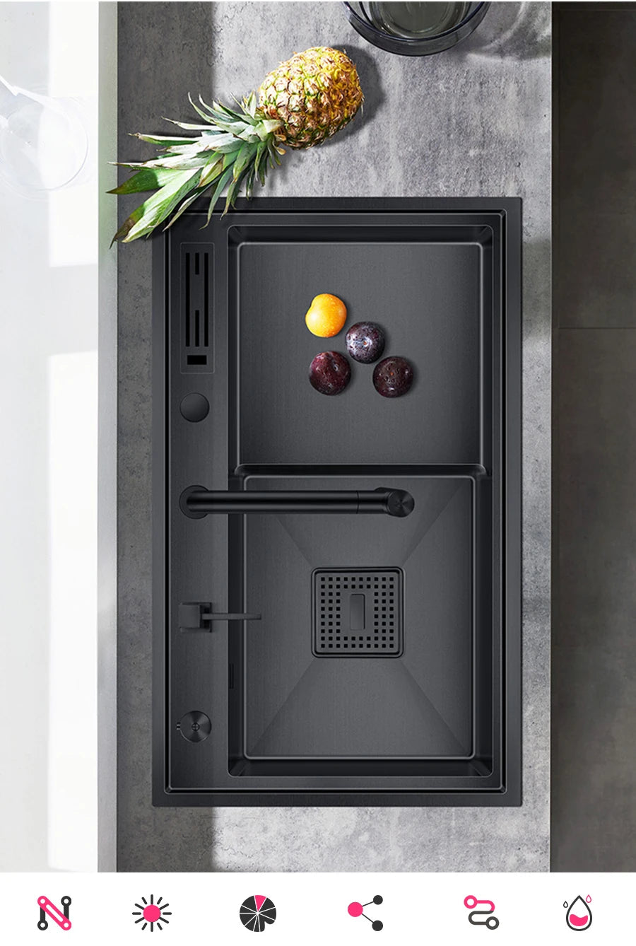 ASRAS Nanometer Handmade Sinks 4mm Thickness 220mm Depth SUS 304 Stainless Steel Luxury Stepped Kitchen Sinks