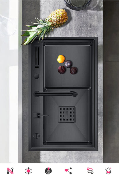 ASRAS Nanometer Handmade Sinks 4mm Thickness 220mm Depth SUS 304 Stainless Steel Luxury Stepped Kitchen Sinks