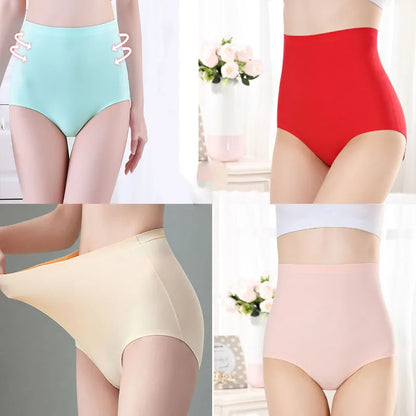 Women's underwear ice silk High waist Seamless Panties soft Lingerie Slimming Abdomen In Hip Lift plus size Breathable Briefs.