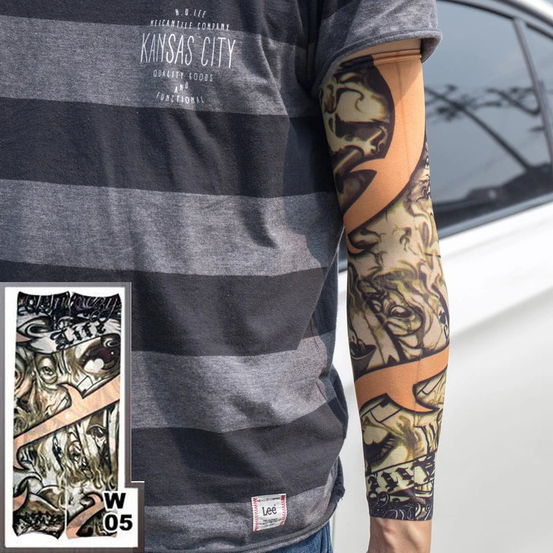 1pc hot sale tattoo sleeve  styles elastic Fake 100%nylon Arm stocking beloved girl Buddha Wolf Dragon design halloween cool men.