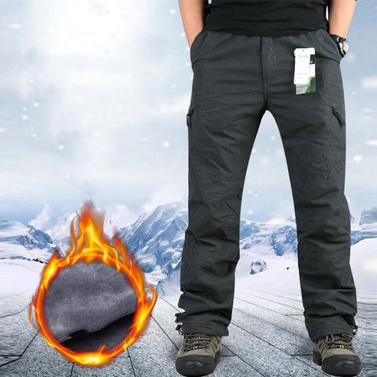Winter Thicken Fleece Pants Men Casual Warm Overalls Multi-pocket Militarmy Trousers Thermal Cargo Tactical Pants Mens Clothing.