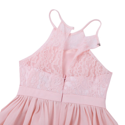 Sommer Mode Blume Mädchen Kleid Hochzeit Geburtstag Party Kinder Lange Kleid Vestido Elegante Halter Neck Floral Spitze Prinzessin Kleid