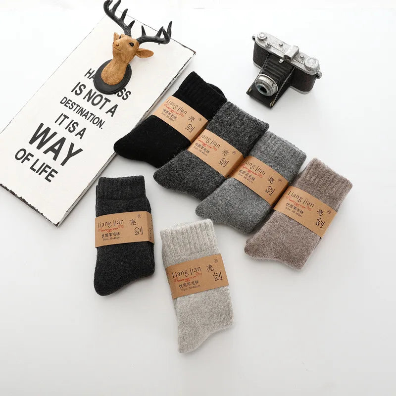 Super Thicker Solid Socks Merino Wool Rabbit Socks Snow calceta hombre skarpety meskie Warm Funny Happy Winter Male Men Socks.