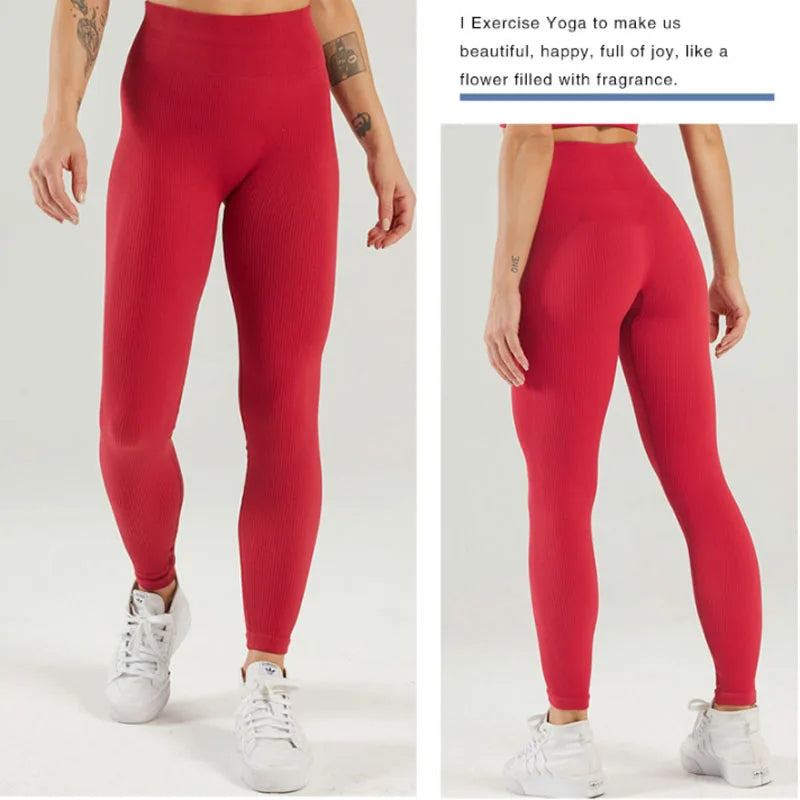 Ribbed Yoga Leggings Sports Tights Women Seamless Knit Yoga Pants White Femme Gym Leggings Skinny Workout Fitness Push Up.