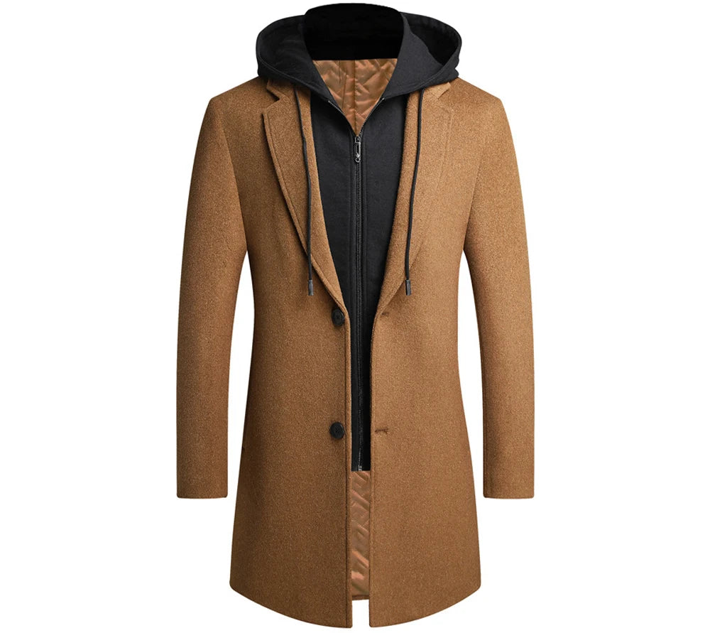 DIMUSI Winter Men's Hooded Wool Jackets Casual Middle Long Scarf Collar Cotton Thick Woolen Coat Male Luxurious Trench Clothing.