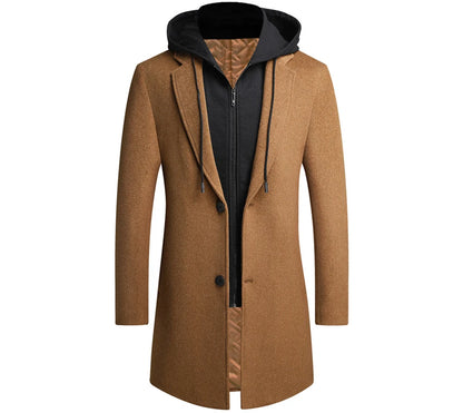 DIMUSI Winter Men's Hooded Wool Jackets Casual Middle Long Scarf Collar Cotton Thick Woolen Coat Male Luxurious Trench Clothing.