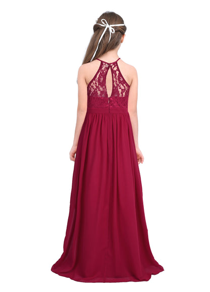 Sommer Mode Blume Mädchen Kleid Hochzeit Geburtstag Party Kinder Lange Kleid Vestido Elegante Halter Neck Floral Spitze Prinzessin Kleid.