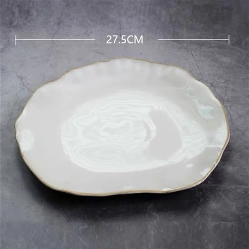 European Style Ceramic Kitchen Tableware Irregular Rice Bowl Creative Dessert Salad Bowl Porcelain Dinner Plate Sauce Dish.