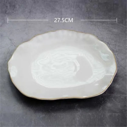 European Style Ceramic Kitchen Tableware Irregular Rice Bowl Creative Dessert Salad Bowl Porcelain Dinner Plate Sauce Dish.