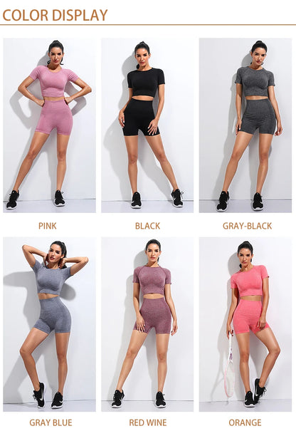 Women Vital Seamless Yoga Fitness Clothing Set High Waist Gym Leggings Crop Tops Sports Tracksuit Plush Up Sports Outfits.
