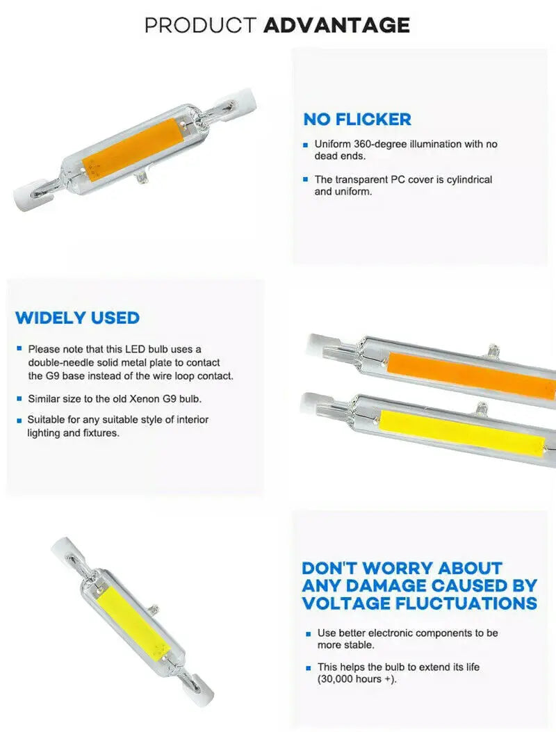 R7s LED 78mm 118mm 7W 12W 15W 25W Dimmable COB Bulbs Ceramic Glass Tube Light Ampoule Replacement Halogen Bombillas Spotlight.