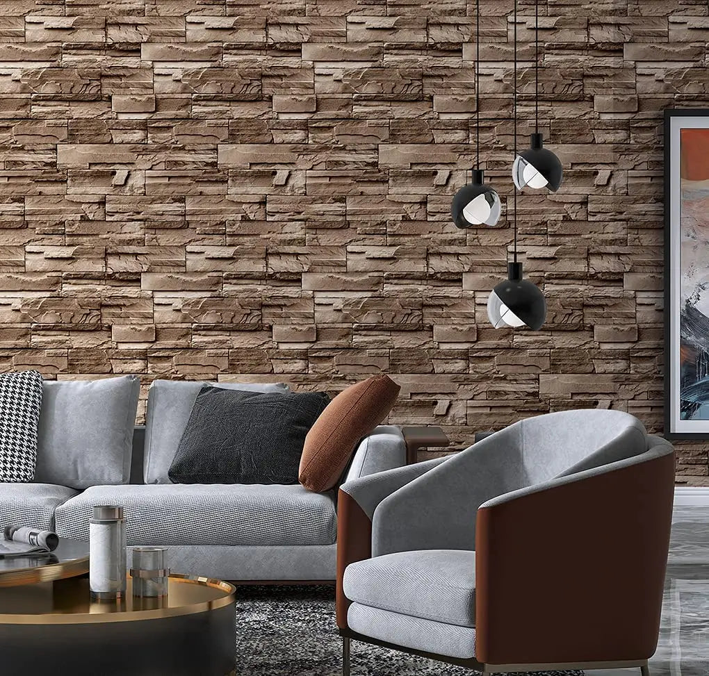 Light Brown Brick Self Adhesive Wallpaper Stone Peel And Stick Wallpaper Faux Brick Vinyl 3D Wallpaper For Home Decor Stickers