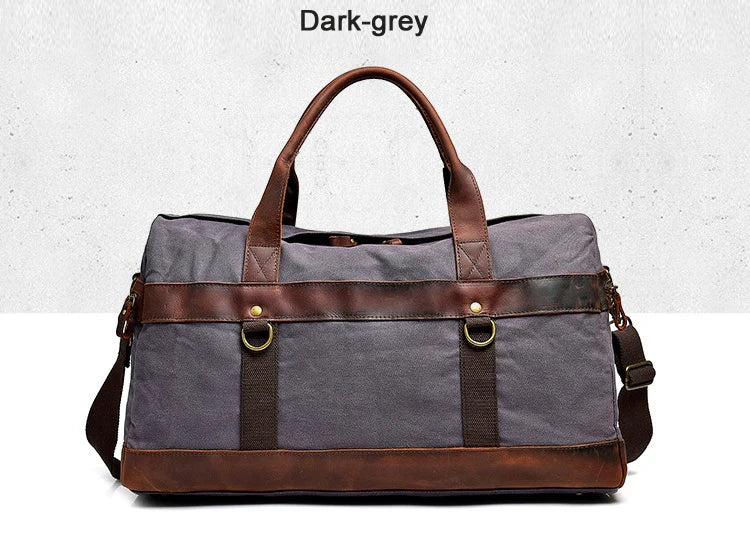 Wasserdichte gewachste Canvas Leder Herren Reisetasche Handgepäcktasche Handgepäck Große Tragetasche Vintage Herren Duffle Wochenendtasche große Übernachtung