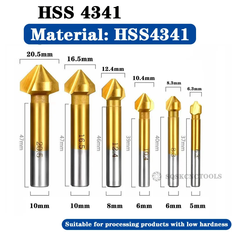 HSS Fasen Anfasen Cutter Schaftfräser Werkzeug Senker Bohrer Set Zu Holz Stell Fasen Cutter Power Tool 3 Flöte 90 grad