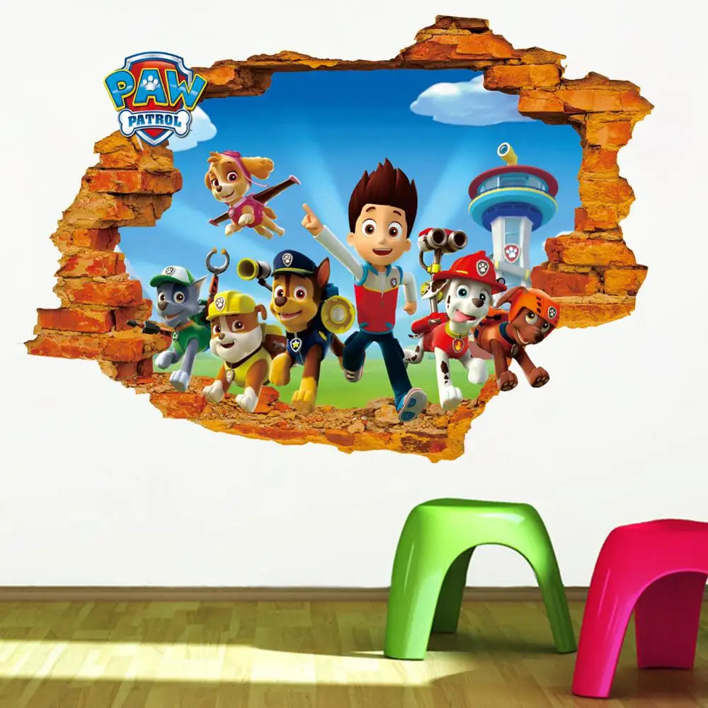 Disney 3D Cartoon  Pawed Wall Stickers For Kids Rooms Living Room Boys Girls Children Bedroom DIY Home Decor Patroling Car