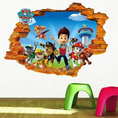 Disney 3D Cartoon  Pawed Wall Stickers For Kids Rooms Living Room Boys Girls Children Bedroom DIY Home Decor Patroling Car
