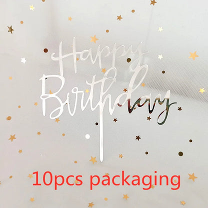 10 Stück Roségold Happy Birthday Kuchendeckel Silber Schwarz Schlichtes Design Acryl Kuchendeckel Babyparty Party Dessert Dekoration