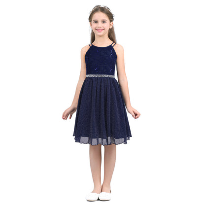 Iiniim Teen Mädchen Ärmellose Pailletten Floral Spitze Glänzenden Kleid Vestido de festa für Hochzeit Formale Geburtstag Party Sommer Kleider.