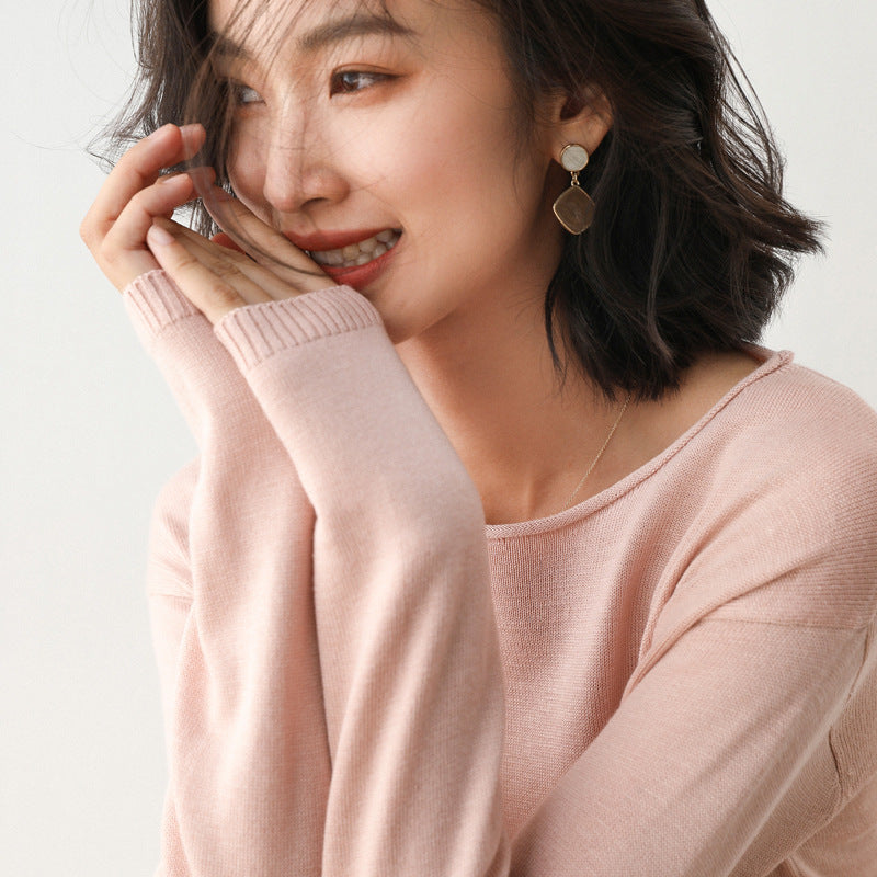 2025, frühling Herbst Frauen Pullover Solide Strickwaren Koreanische Lose Weibliche Grundlegende Casual Jumper Stretch Pullover Himmel Blau Rosa Pullover.