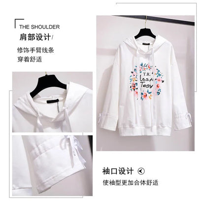 150Kg Plus Größe frauen Frühling Herbst Mit Kapuze Gedruckt Sweatshirt Büste 155cm 6XL 7XL 8XL 9XL 10XL Lange-ärmeln Top Schwarz Weiß.