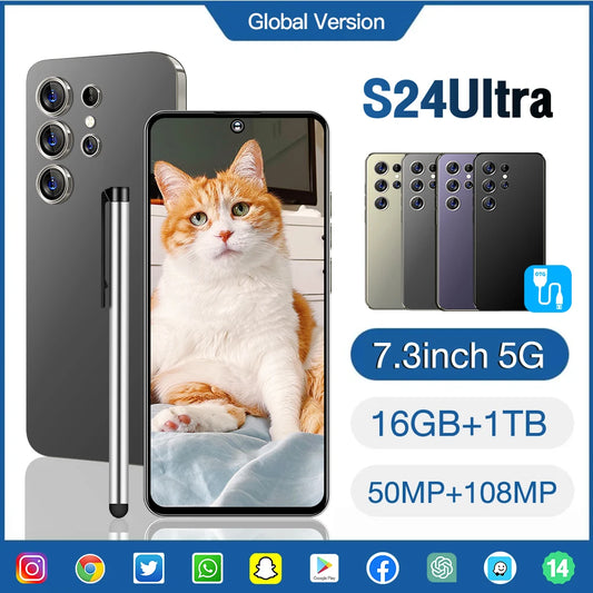 S24 Ultra 16G+1TB High Configuration Android Smart Phone Octa Core 108MP Global 5G Dual SIM Dual Big Screen English LTE CDMA.
