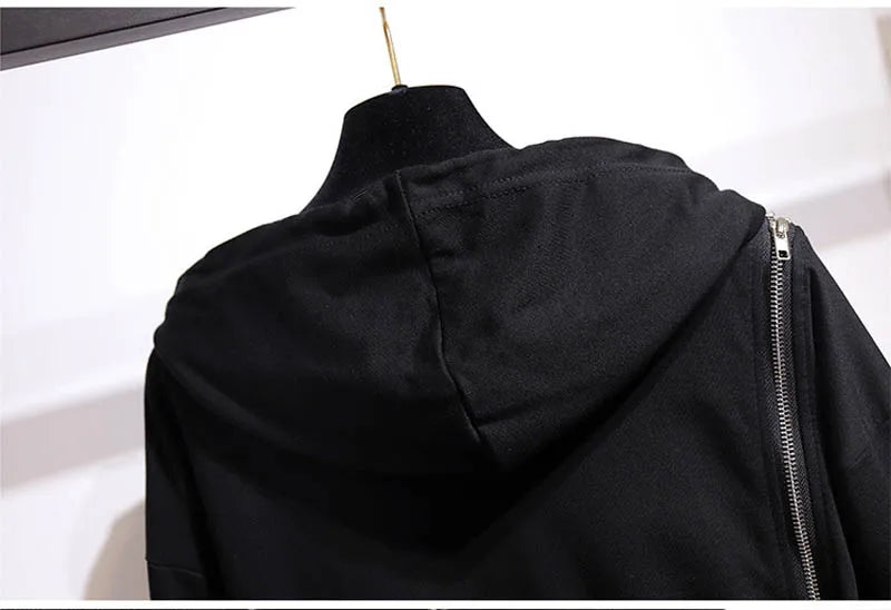 150Kg Plus Größe frauen Frühling Herbst Lose Mit Kapuze Sweatshirt Büste 154cm 6XL 7XL 8XL 9XL 10XL Lange hülse Gefälschte Zipper Top Schwarz.