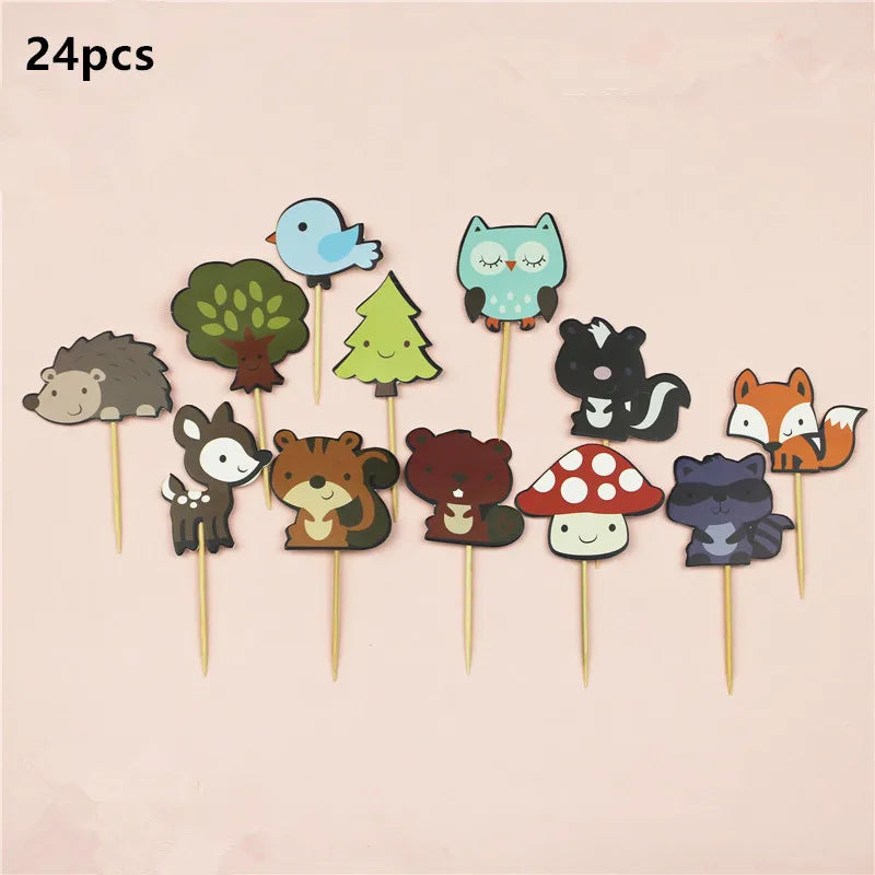 Dschungel Thema Partei Dekor Versorgung Einweg Geschirr Set Wald Tier Fuchs Hedgehog Ballon Baby Dusche Kid Geburtstag Kuchen Topper