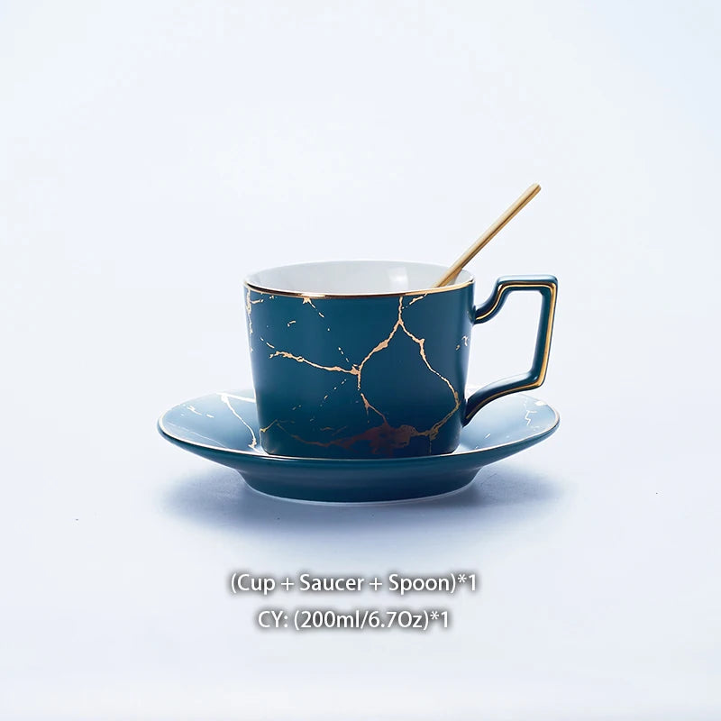 Marble Ceramic Coffee Cup Saucer Spoon Set 200ml Nordic Tea Cup Matt Porcelain Tea Set Advanced Teacup Cafe Espresso Cup
