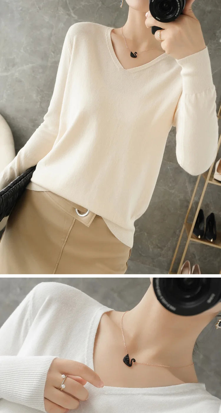 Frauen Pullover Herbst Winter V-ausschnitt Strickwaren Lange Hülse Lose Kaschmir Pullover Pullover Dame Günstige Qualität Jumper Gestrickte Tops.