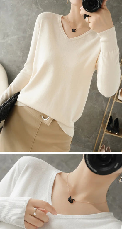 Frauen Pullover Herbst Winter V-ausschnitt Strickwaren Lange Hülse Lose Kaschmir Pullover Pullover Dame Günstige Qualität Jumper Gestrickte Tops.