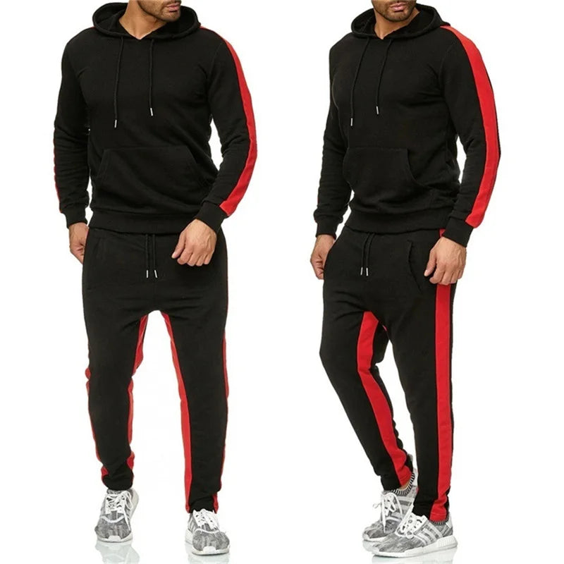 Männer 2 Stück Trainingsanzug Farbe Block Sweatsuit Streifen Casual Winter Langarm Warme Feuchtigkeit Wicking Atmungs Sportswear Anzug