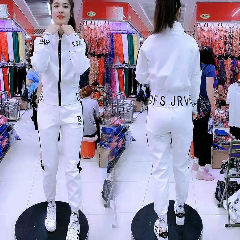 Women's Casual Suit Spring Autumn New Fashion Korean Sportswear Slim Long Sleeve Coats Tops And Pants 2 Two Piece Set For Women