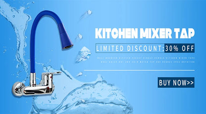 Stainless Steel Wall Mounted Kitchen Faucet Wall Kitchen Mixers Kitchen Sink Tap 360 Degree Swivel Flexible Hose Double Holes