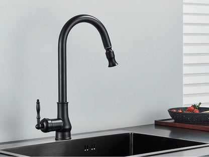 POIQIHY Antique Brass Kitchen Faucet Pull Out Bathroom Kitchen Mixers Single Handle Pull Down Cold Hot Water Tap Deck Mounted