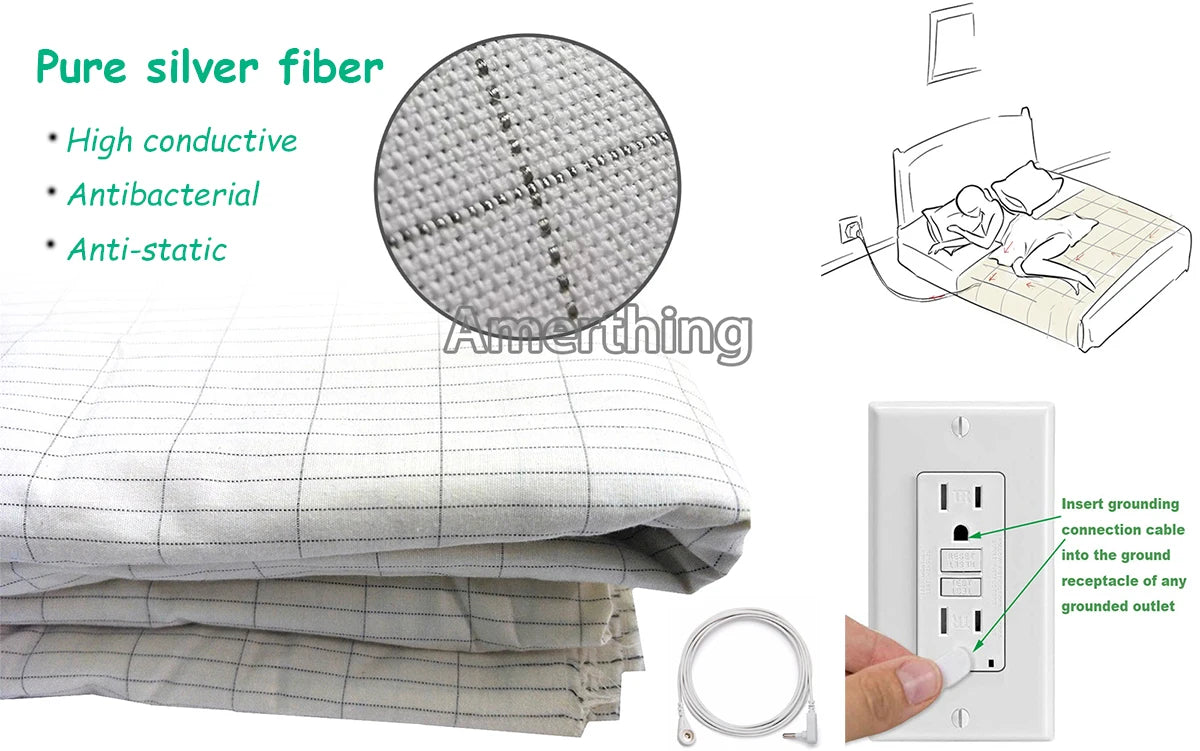 Conductive Silver Fiber Earthing Bedsheet Grounded Anti-static Health Protection Bed Sheet Antibacterial for Better Sleeping.
