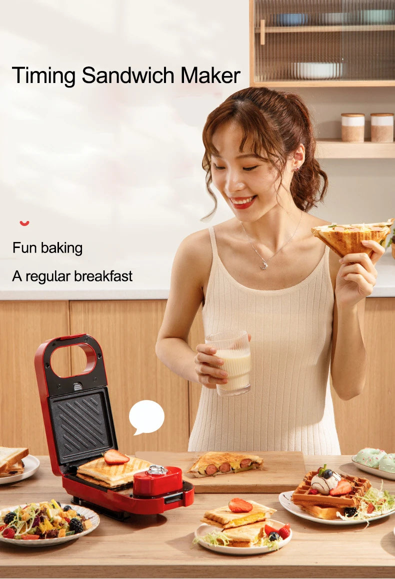 220V Electric Sandwich Maker Timed Waffle Maker Toaster Baking Multifunction Breakfast Machine takoyaki Pancake Sandwichera 600W.