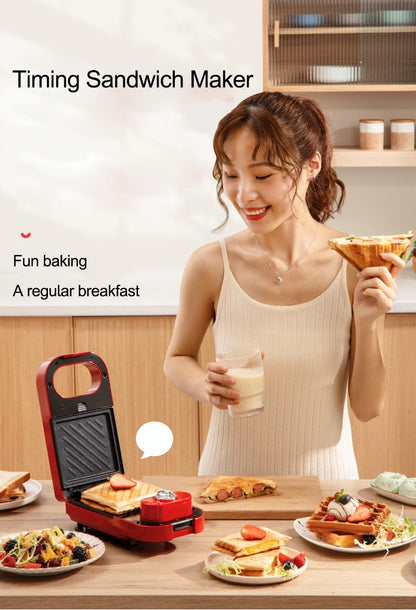 220V Electric Sandwich Maker Timed Waffle Maker Toaster Baking Multifunction Breakfast Machine takoyaki Pancake Sandwichera 600W.