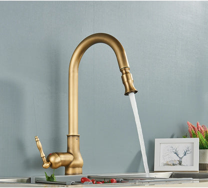 POIQIHY Antique Brass Kitchen Faucet Pull Out Bathroom Kitchen Mixers Single Handle Pull Down Cold Hot Water Tap Deck Mounted