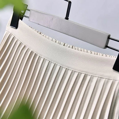 Brand Designer Women Spring Autumn Elegant Chic Solid Pleated Skirt High Waist Luxury Fashion With Elastic Female C-035.